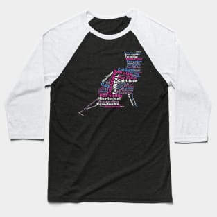 Cat Pun Word Cloud Pink Baseball T-Shirt